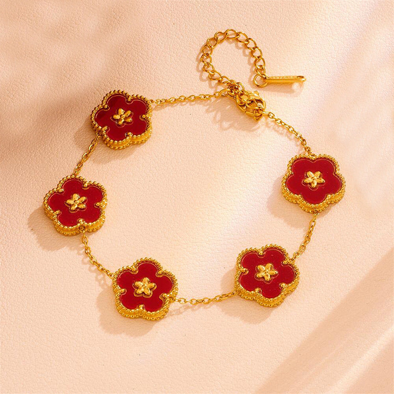 Cross-border high-version five-leaf clover plum blossom bracelet five-leaf flower titanium steel Jewellery jewelry four-leaf clover wholesale