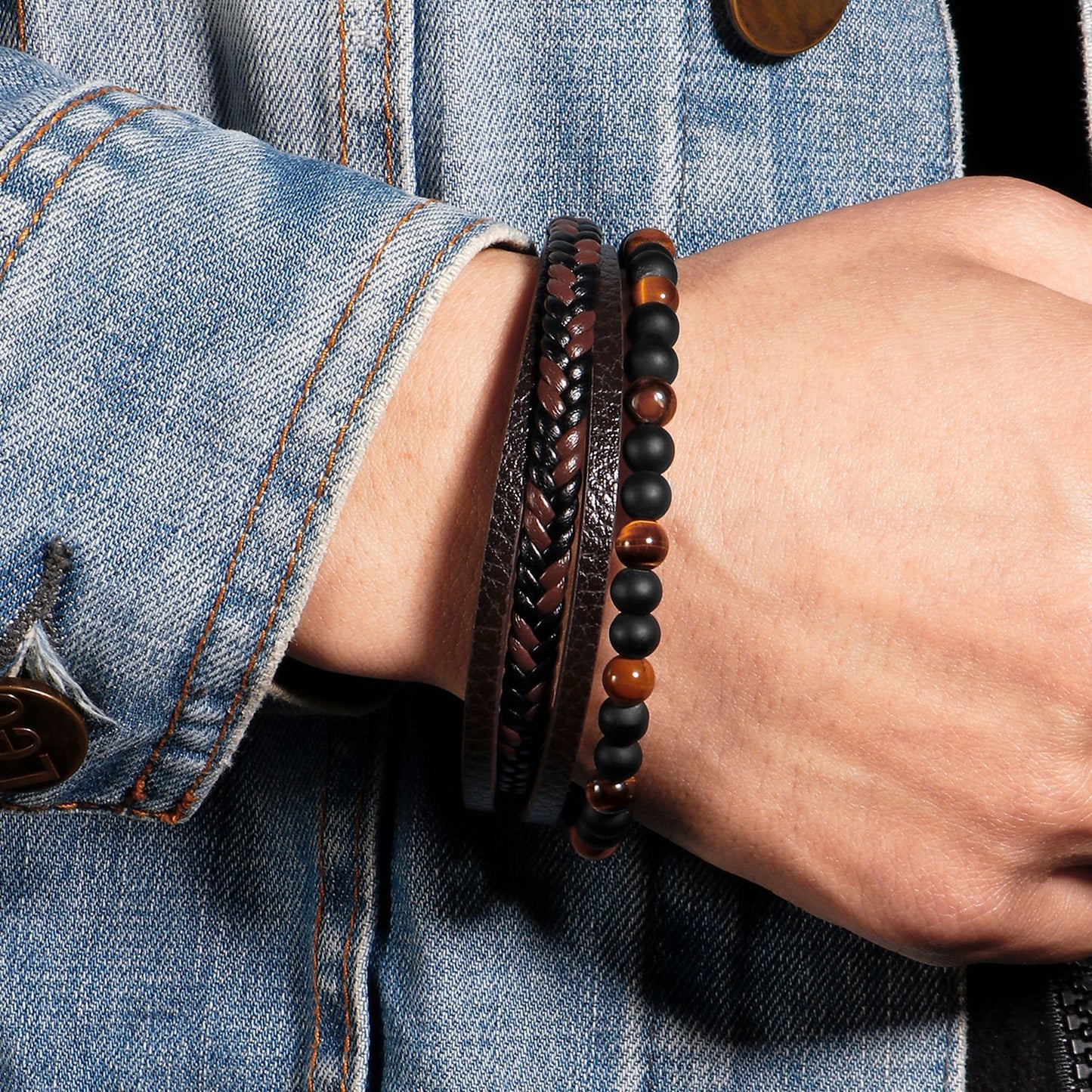 Natural tiger's eye stone hand-woven bracelet