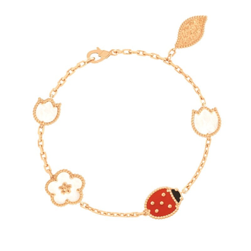 Seven-star ladybug five-flower rose gold bracelet