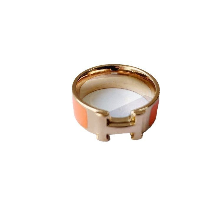 H Ring Titanium steel 18K Gold Ring